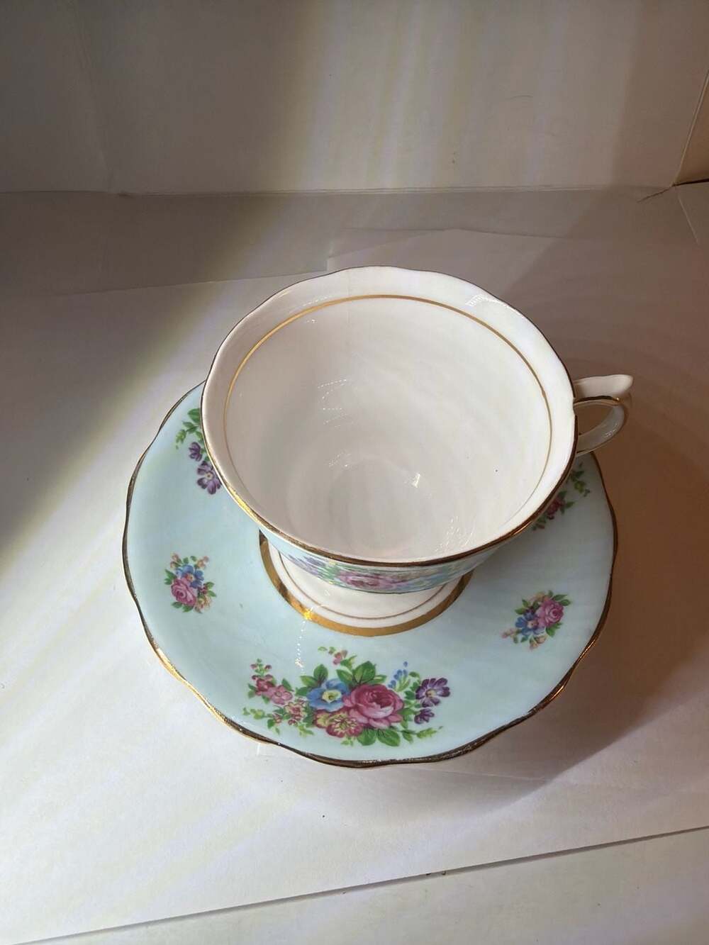 Colclough Bone China Teacup and Saucer Set Pattern 6703 Blue Floral - Picture 2 of 7